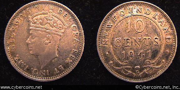 Newfoundland, 1941C, 10 cent, KM20, AU. Bold