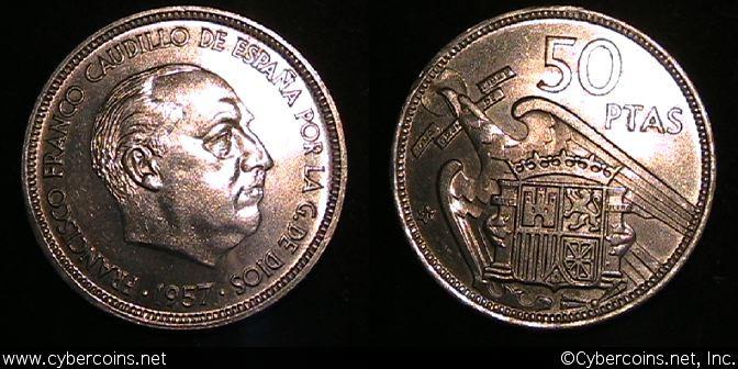 Spain, 1957(71), 50 pesetas, UNC, KM788