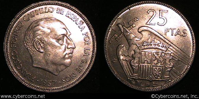 Spain, 1957(64), 25 pesetas, UNC, KM787