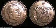 Spain, 1957(63),  5 pesetas, XF, KM786