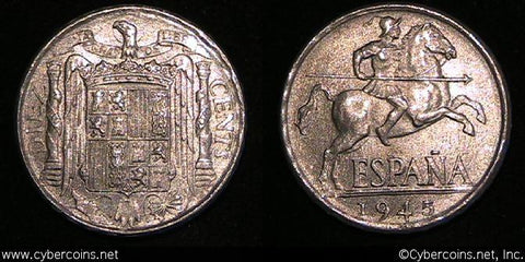 Spain, 1945, 10 Centimos, UNC, KM766