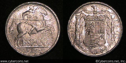 Spain, 1945, 10 Centimos, UNC, KM766