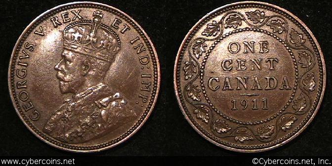 1911, Canada cent, KM15, AU. Some minor