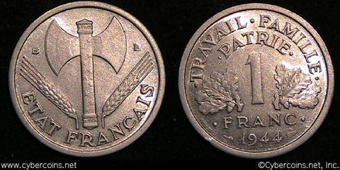 France, 1944B,  1 franc, UNC-/AU, KM902.2