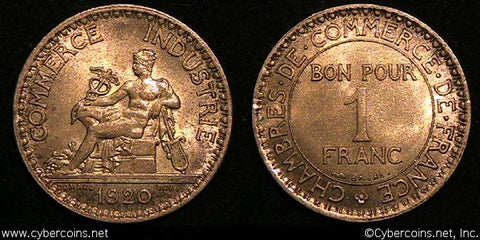 France, 1920,  Franc, KM876, AU with some