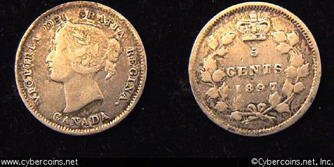 1897, Canada 5 cent, KM2, VF. Slightly