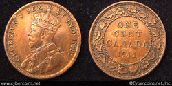 1911, Canada cent, KM15, AU. Trace wear