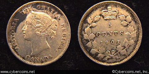 1901, Canada 5 cent, KM2, XF. Cleaned