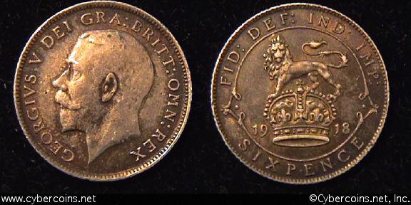 Great Britain, 1918,  6 pence,  AU, KM815