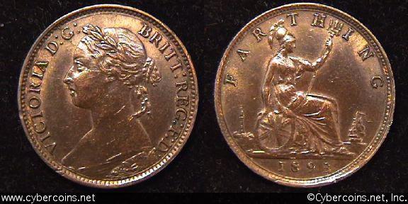 Great Britain, 1893,   1 farthing, AU, KM753