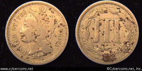1867, VG   Three Cent Nickel Piece