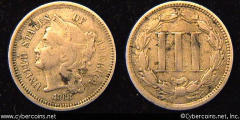 1868, F   Three Cent Nickel Piece
