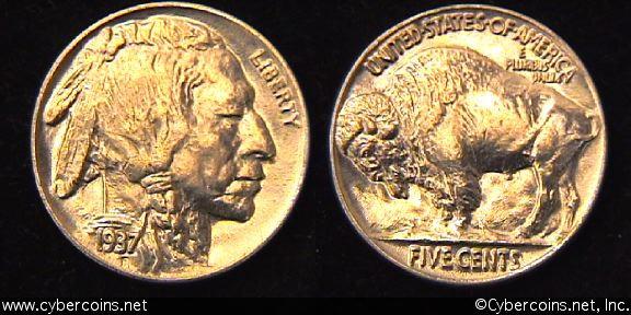 1937 Buffalo Nickel, Grade= MS63