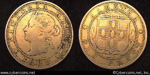 Jamaica, 1882,   1 penny,  F, KM17