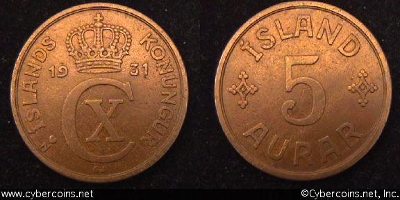 Iceland, 1931N GJ, XF, KM7.1 - 5 au...
