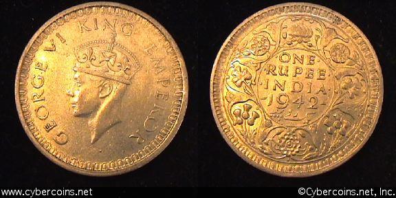 India, 1942,  1 rupee, AU, KM557