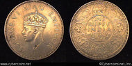 India, 1940B,  1 rupee, AU, KM556