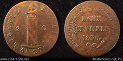 Haiti, 1830, VG/F, KM22 - 2 centimes - Cleaned