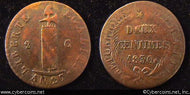 Haiti, 1830, VG/F, KM22 - 2 centimes - Cleaned