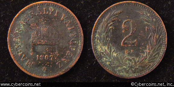 Hungary, 1907,  2 filler, corroded VF, KM481