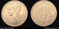 Djibouti, 1948, VF/XF, KM6 - 5 francs
