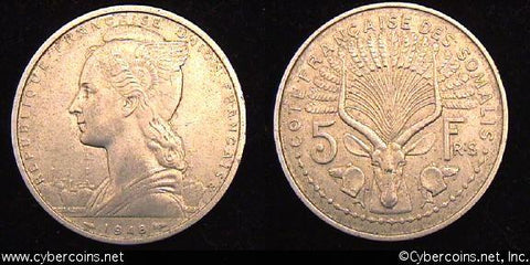 Djibouti, 1948, XF, KM6 - 5 francs ...