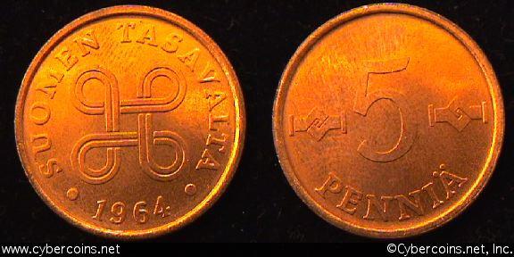 Finland, 1964, UNC, KM45 - 5 pennia...