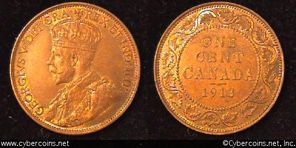 1913, Canada cent, KM21, AU. Light brown