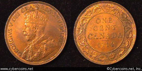 1914, Canada cent, KM21, AU.