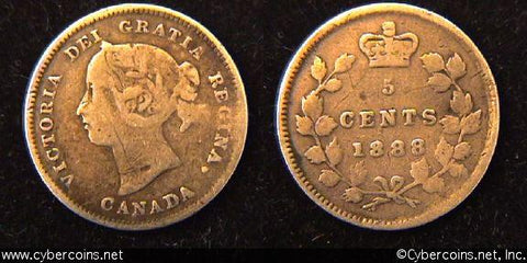 1888, Canada 5 cent, KM2, VF. A small hit