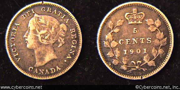 1901, Canada 5 cent, KM2, VF. Darker tone