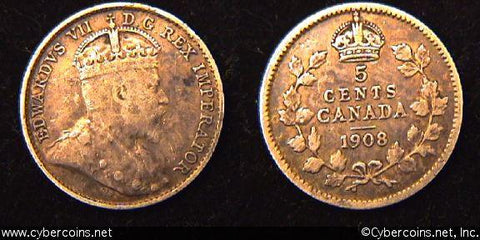 1908, Canada 5 cent, KM13, VF. Nice details