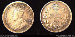 1915, Canada 5 cent, KM22, VF. Very shallow