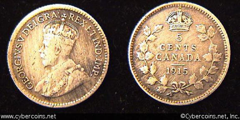 1915, Canada 5 cent, KM22, VF. Very shallow