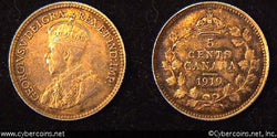 1919, Canada 5 cent, KM22, AU. Medium