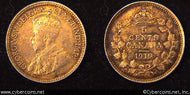 1919, Canada 5 cent, KM22, AU. Medium