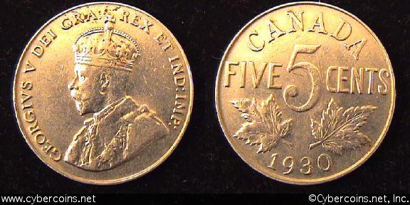 1930, Canada 5 cent, KM29, AU