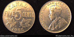 1935, Canada 5 cent, KM29, XF+. Some marks