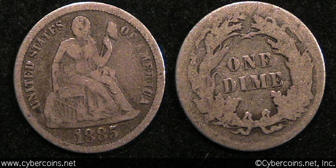 1885 Seated Dime, Grade= F/VG