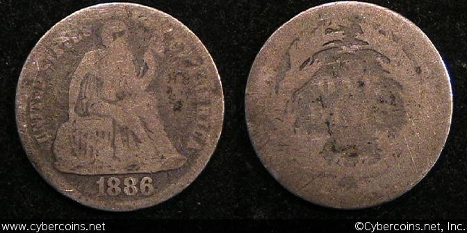 1886 Seated Dime, Grade= G/AG