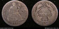 1886 Seated Dime, Grade= VG/G