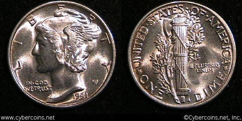 1941 Mercury Dime, Grade= MS64 SB