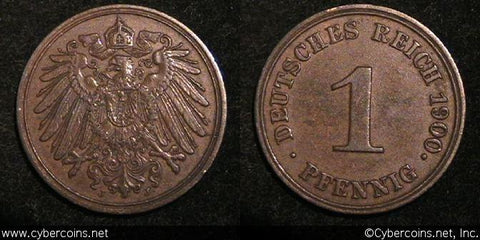 Germany, 1900J,  1 pfennig,  XF, KM10