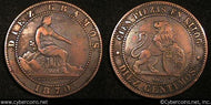 Spain, 1870 OM, 10 centimos, VF, KM663