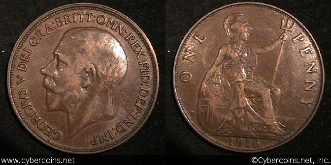 Great Britain, 1916, 1 Penny, XF, KM810 -