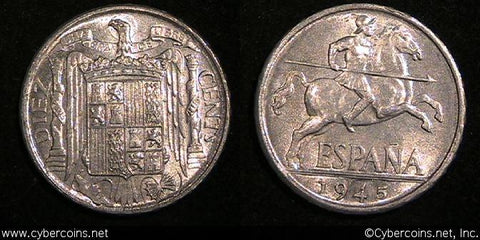 Spain, 1945, 10 Centimos, UNC, KM766
