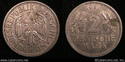Germany, 1951F, 2 marks, XF, KM111.