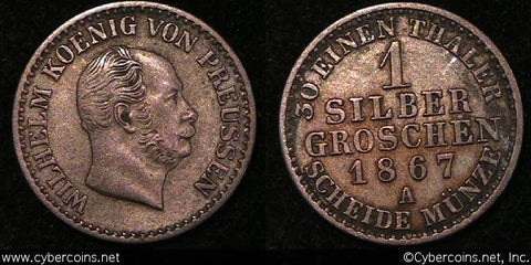 Prussia, 1867A, Groschen, KM485, XF