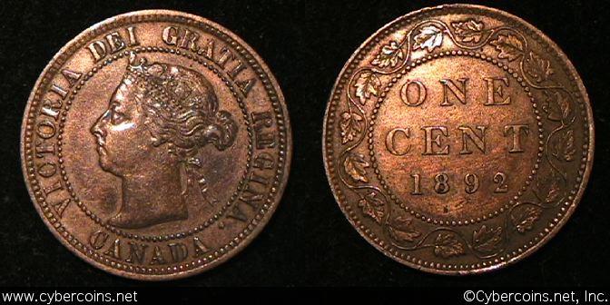 1892, Canada cent, KM7, XF.Cleaned