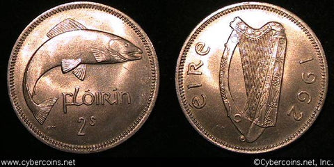 Ireland, 1962, Florin, KM15a, UNC - average